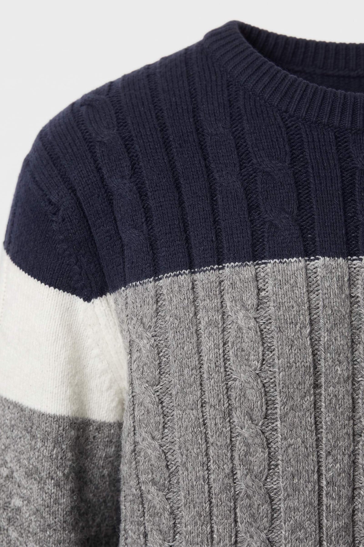 Men's Cable Knit Sweater | Colourblock Panel Crew Neck