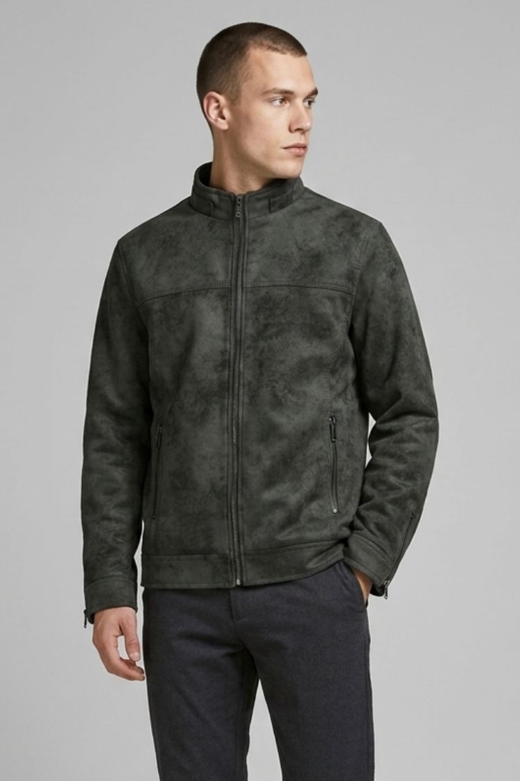 Men's Suede Zip Jacket | Stand Collar Casual Jacket