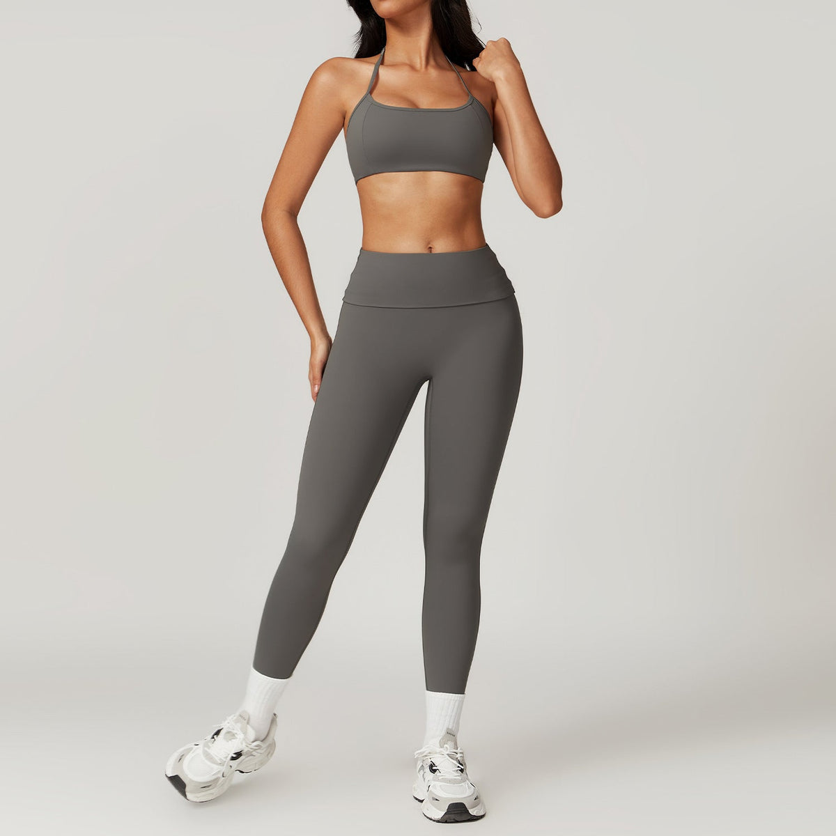 Women's Fold-Over Waist Leggings & Halter Sports Bra Set