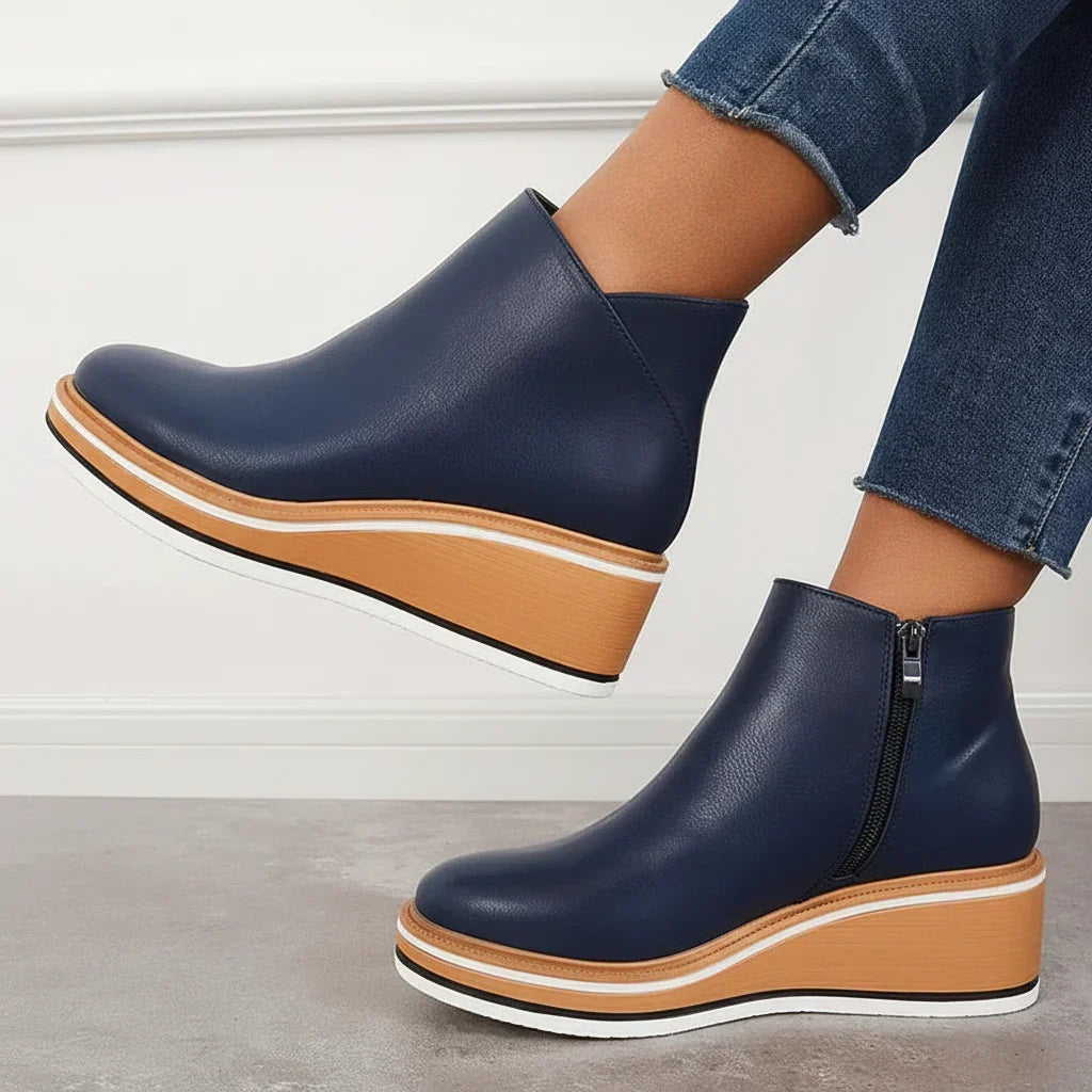 Women's Wedge Ankle Boots with Side Zip and Platform Sole