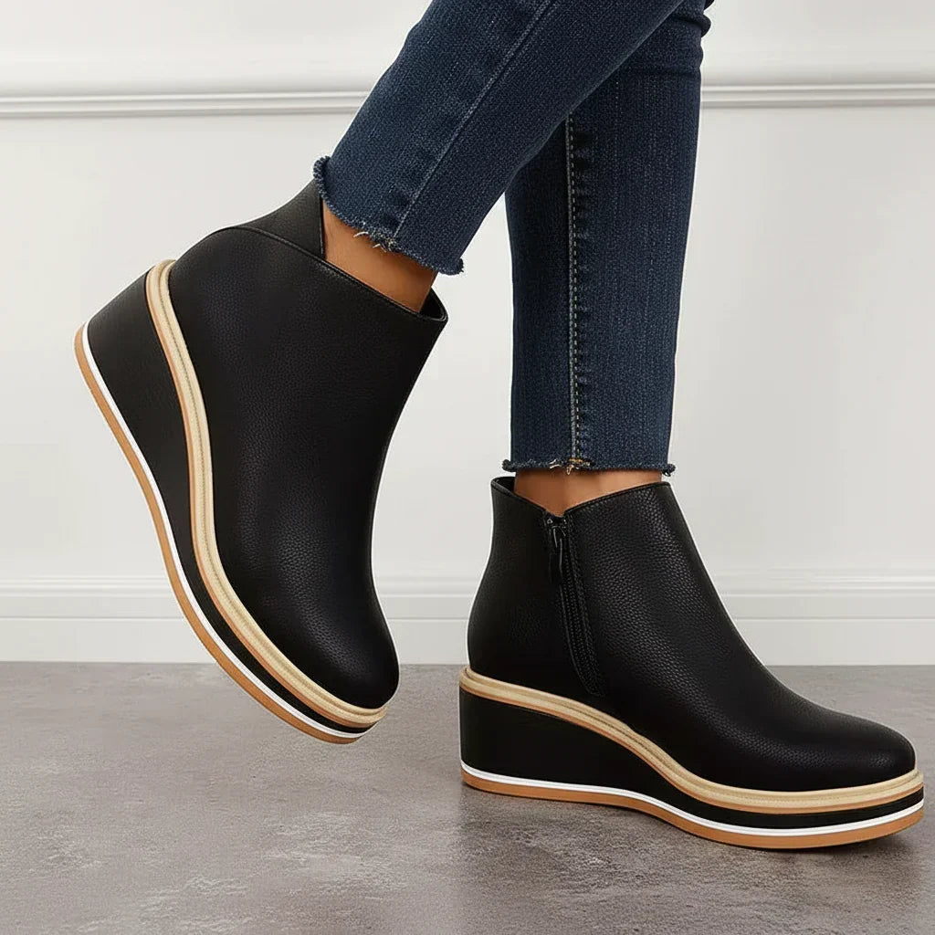Women's Wedge Ankle Boots with Side Zip and Platform Sole