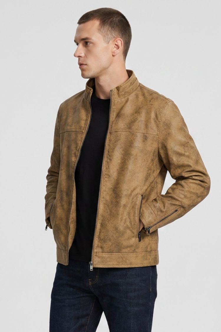 Men's Suede Zip Jacket | Stand Collar Casual Jacket