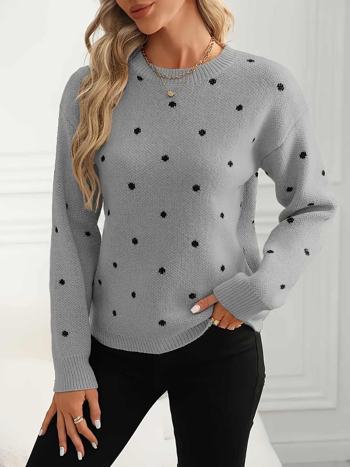 Isabel | Polka Dot Crew Neck Sweater