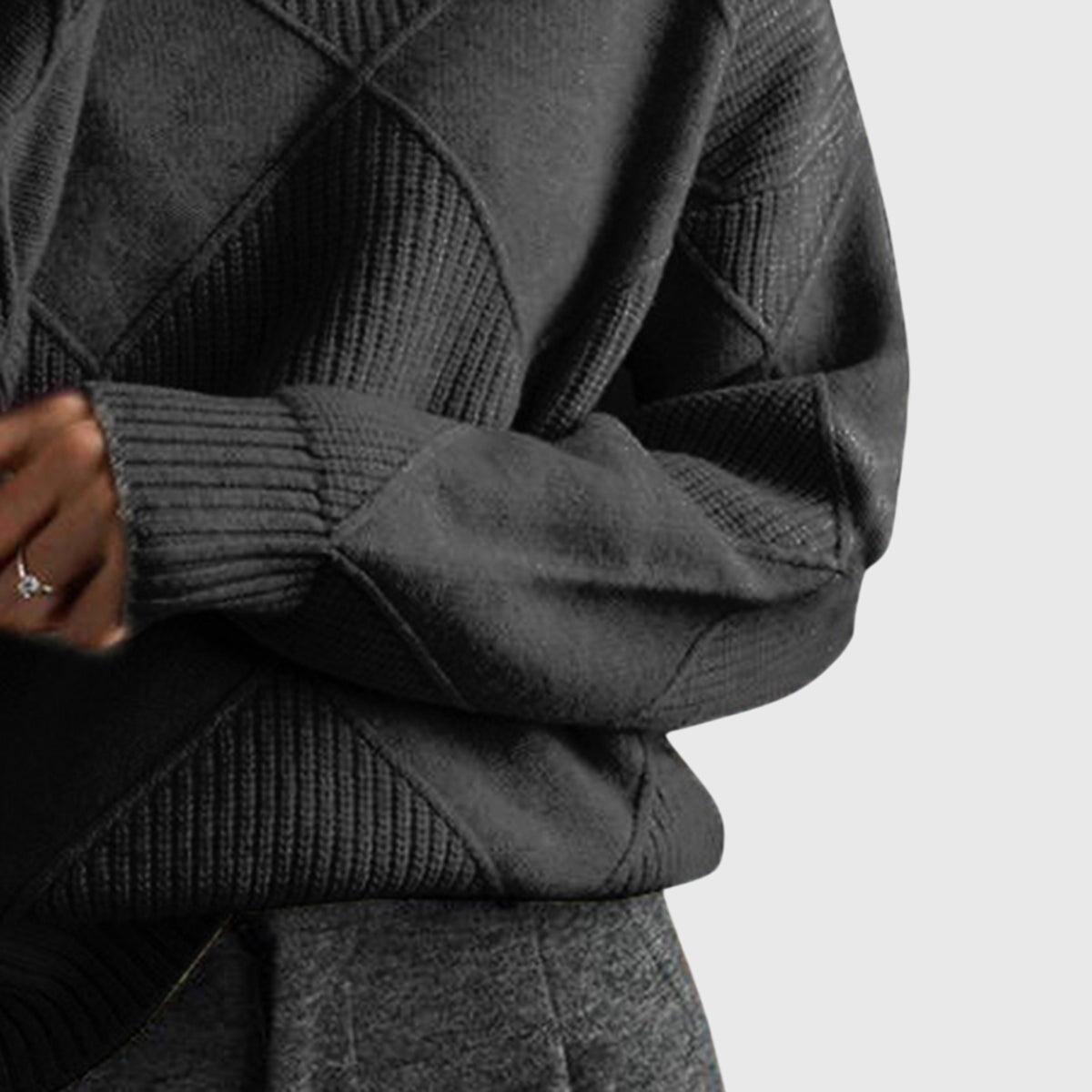 Wrenna | Roll Neck Diagonal Seam Detail Turtleneck Sweater