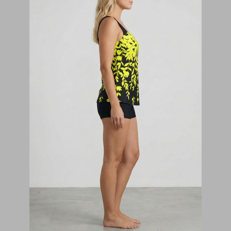 Women's Printed Two-Piece Tankini Swimsuit Set – Wide Strap Square Neck Swim Top and Boyshort Bottoms for Beach and Pool Wear