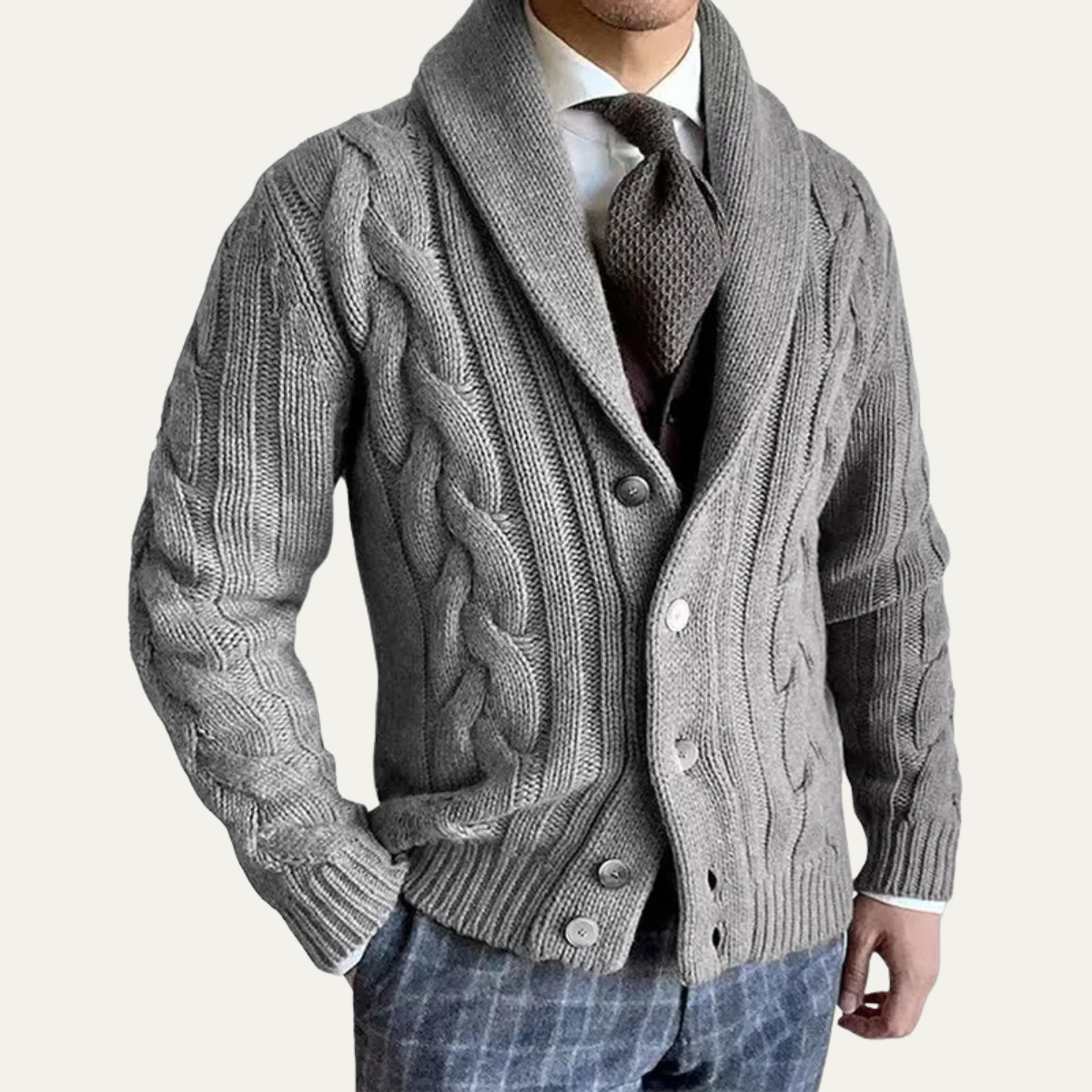 Calloway Men's Cable Knit Shawl Cardigan