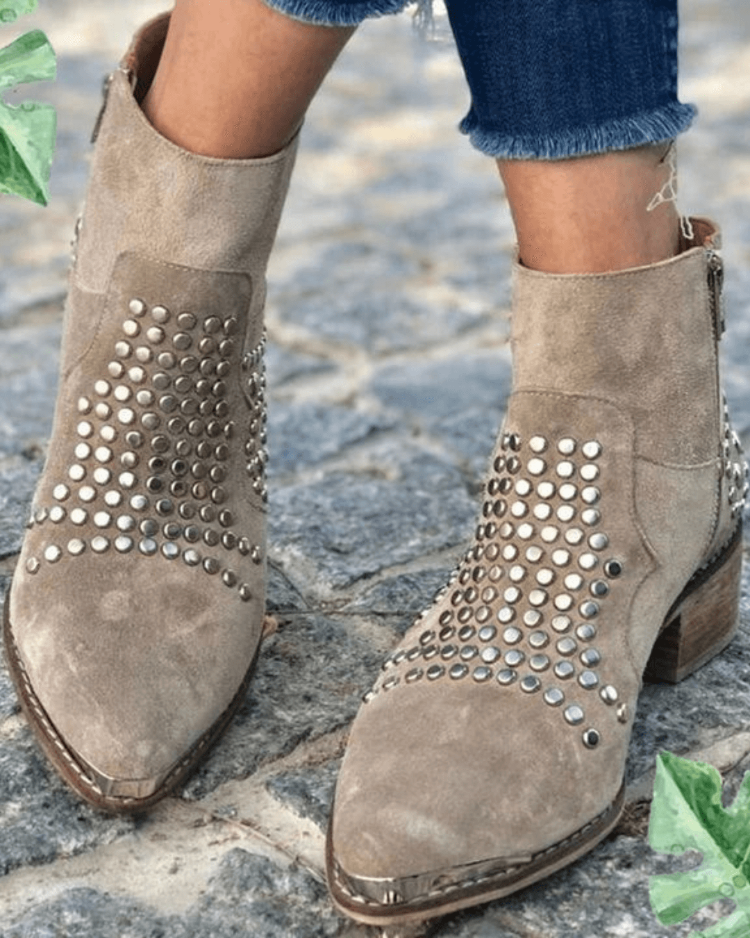 Women's Studded Ankle Boots | Pointed Toe Block Heel