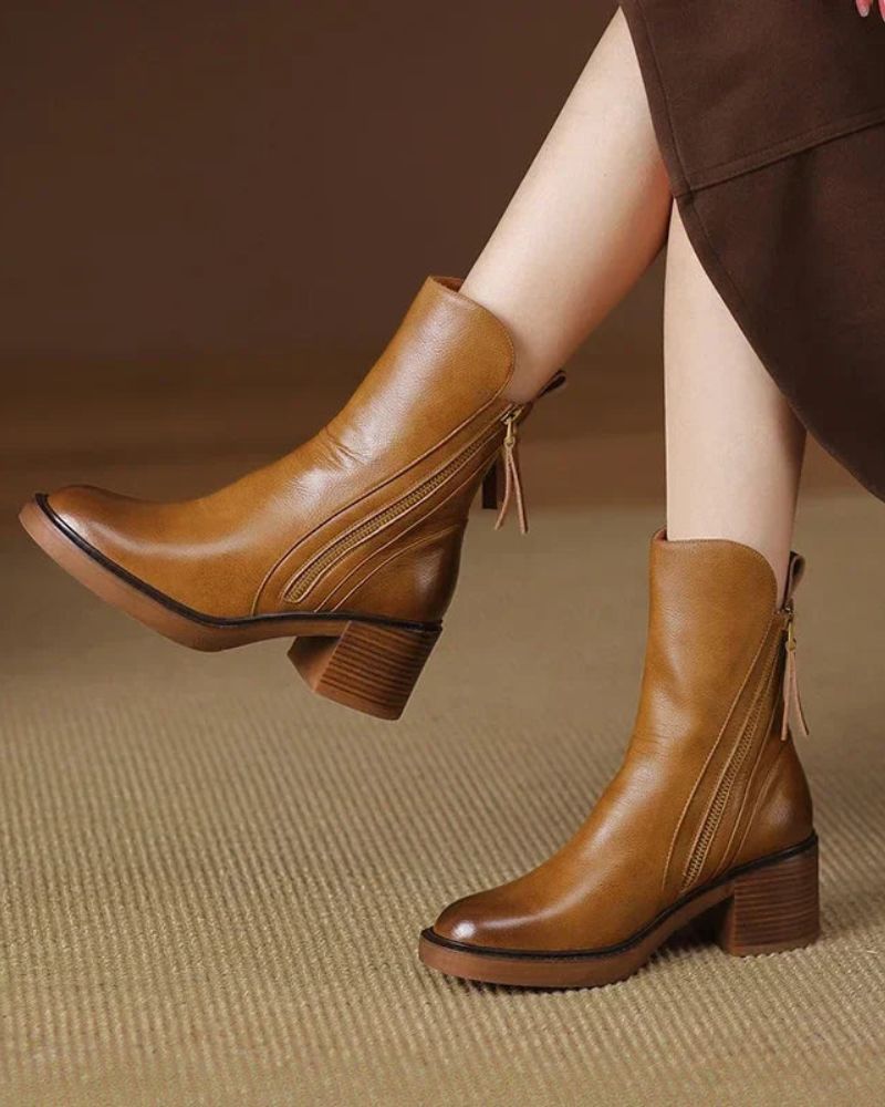 Tindra | Side Zipper Shaft Ankle Boots