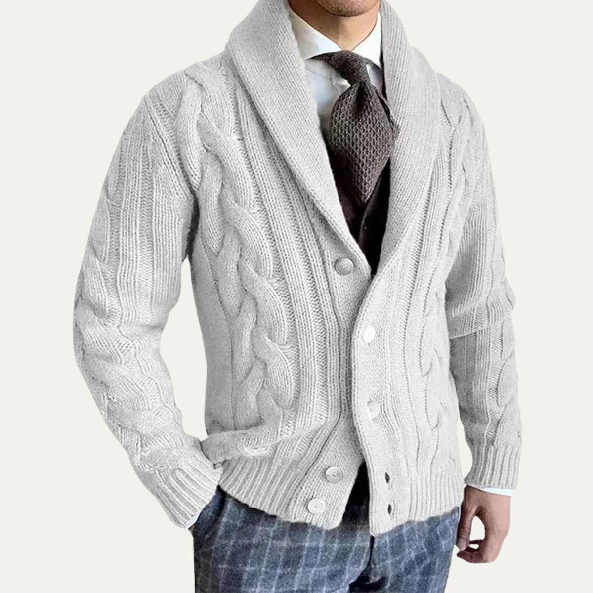 Calloway Men's Cable Knit Shawl Cardigan