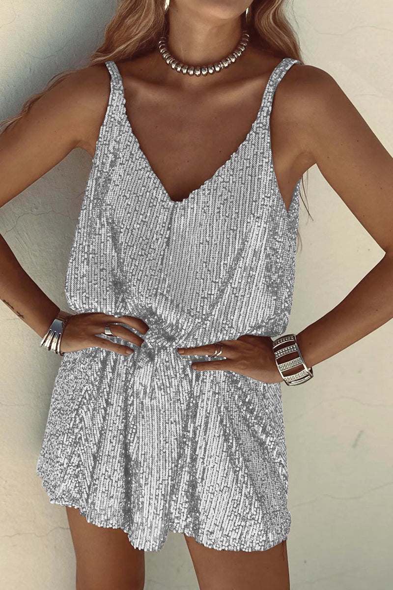Shiny Short Dress with V-Neck Unisex