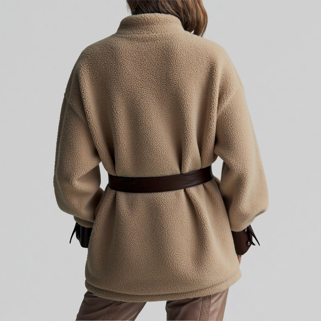 Women's Teddy Fleece Coat | Belted Short Button-Front Jacket