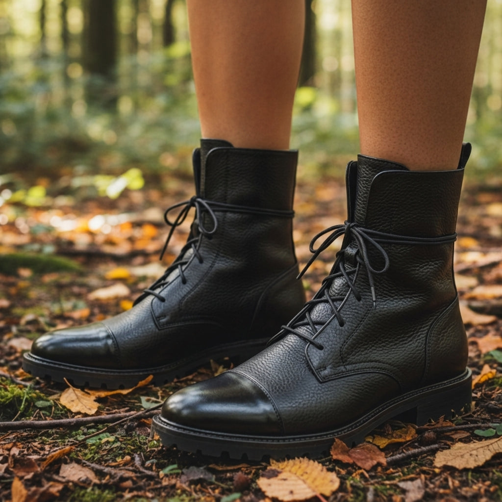 Lysenté Lace-Up Leather Ankle Boots
