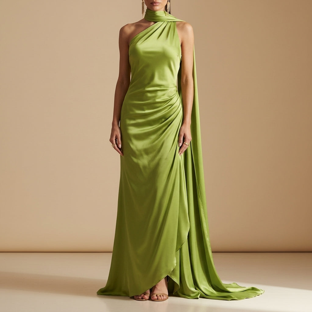 Valessara Satin Ribbon Halter Dress