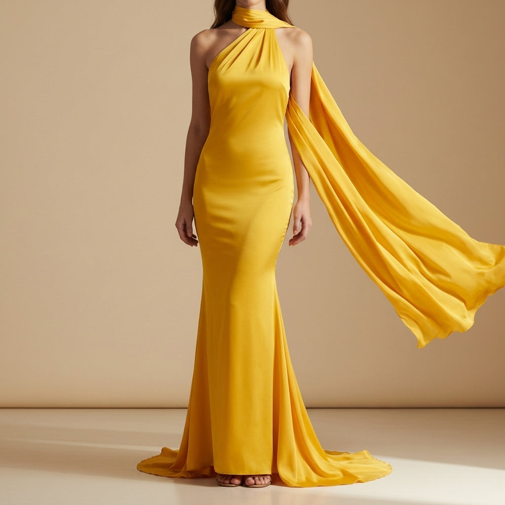 Valessara Satin Ribbon Halter Dress