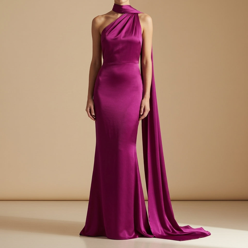 Valessara Satin Ribbon Halter Dress