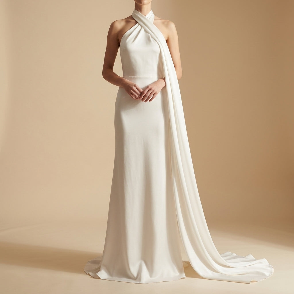 Valessara Satin Ribbon Halter Dress