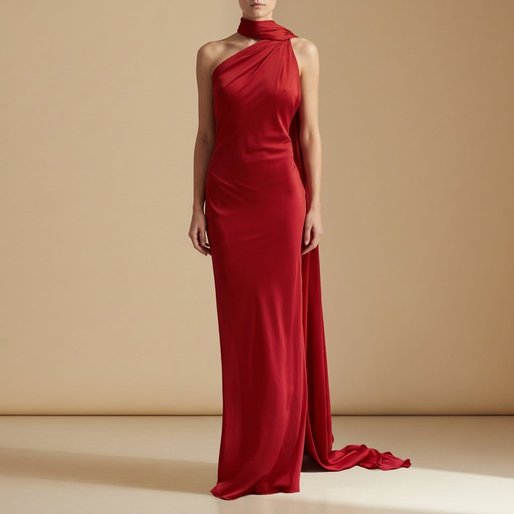 Valessara Satin Ribbon Halter Dress