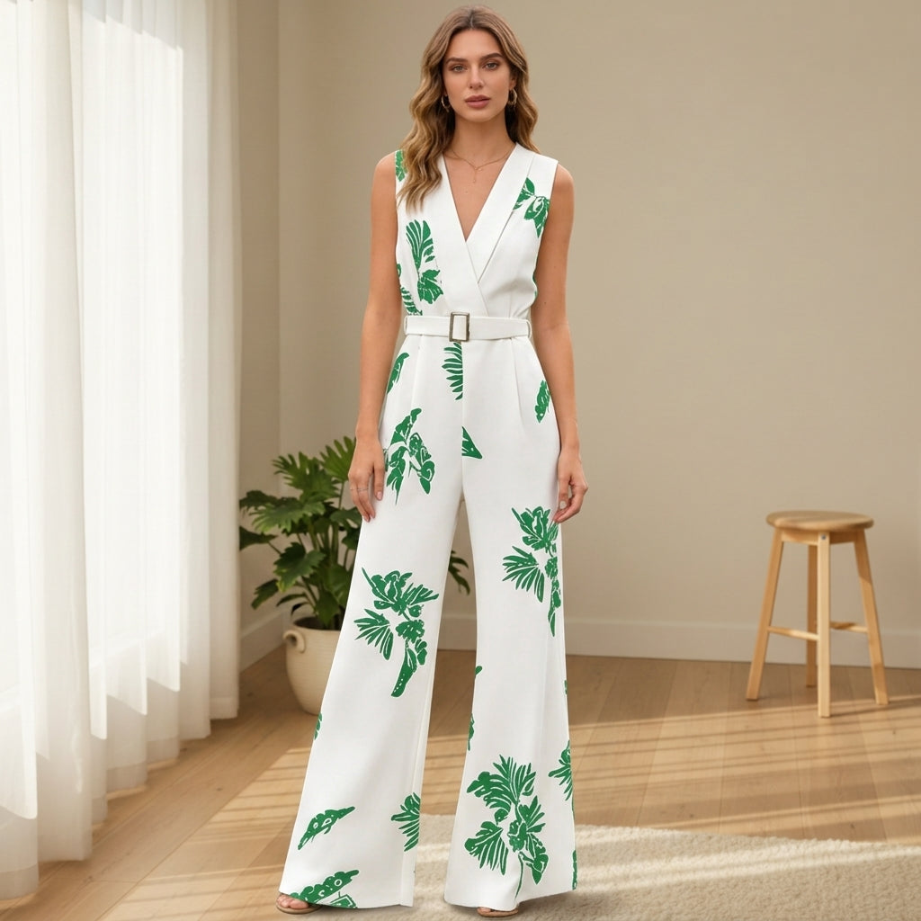 Sakura Leaf Print Jumpsuit