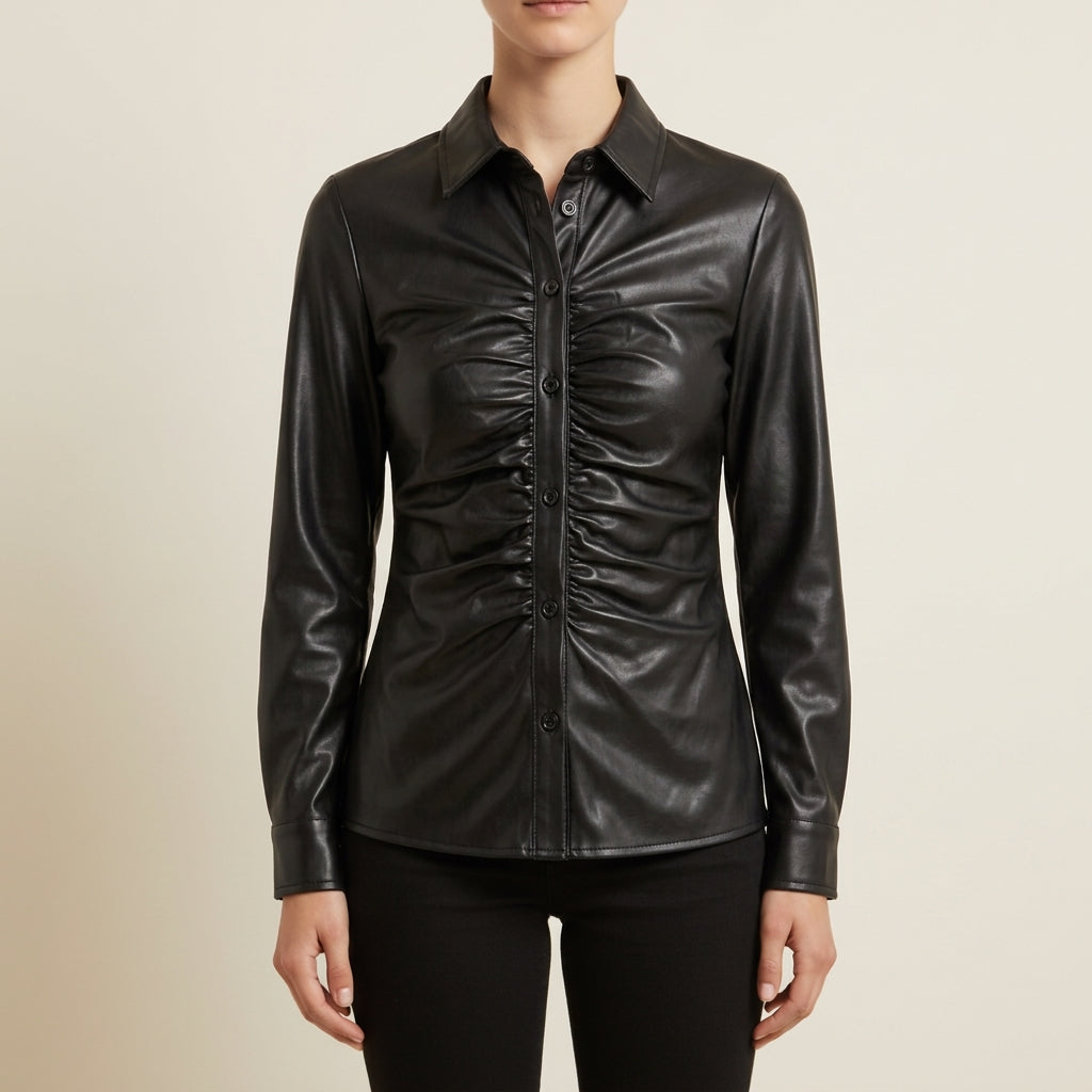 Kya Faux Leather Button Front Shirt