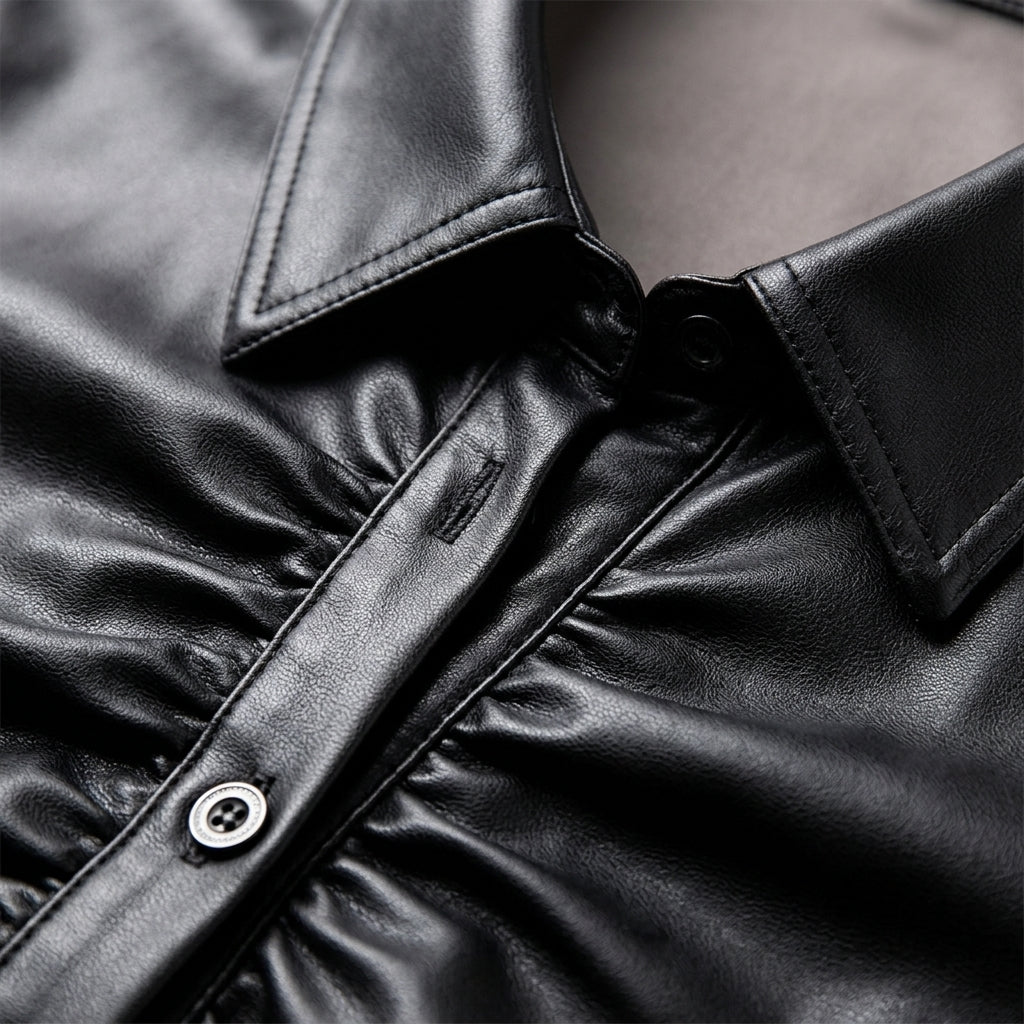Kya Faux Leather Button Front Shirt