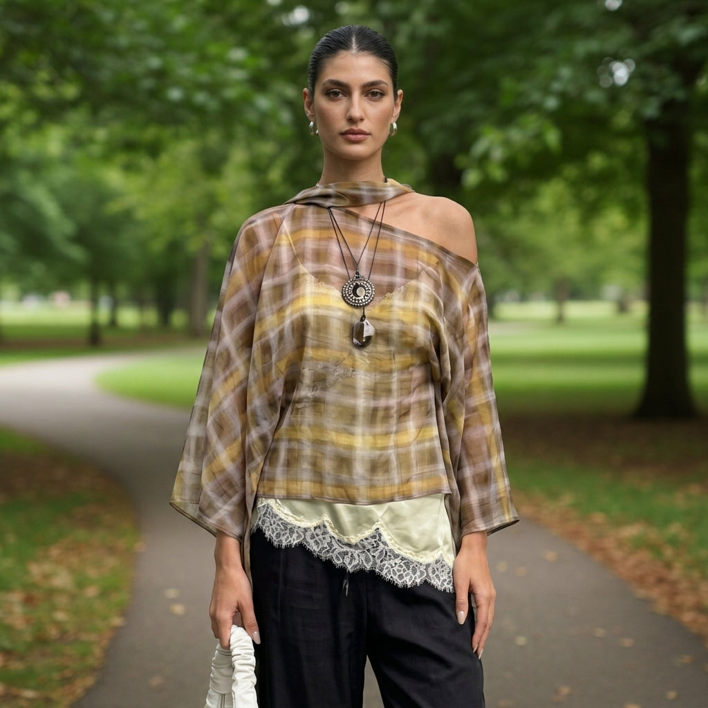 Dina Plaid Print Blouse