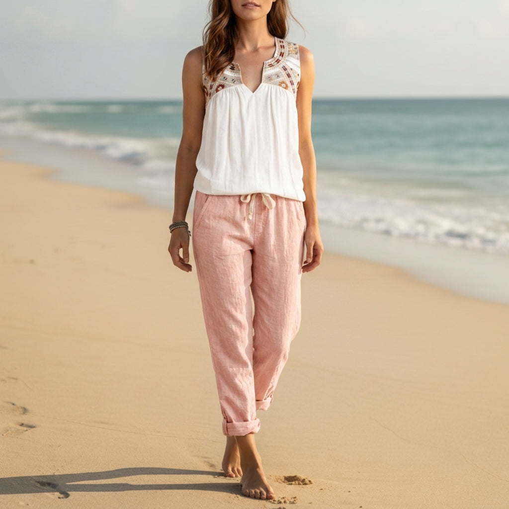 Capri Linen Blend Style Summer Pants
