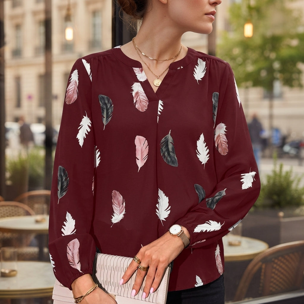 Coralie Feathered Print Blouse