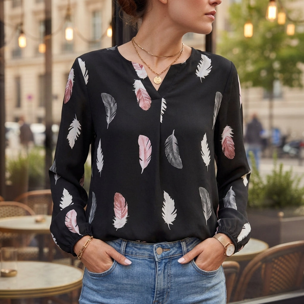Coralie Feathered Print Blouse