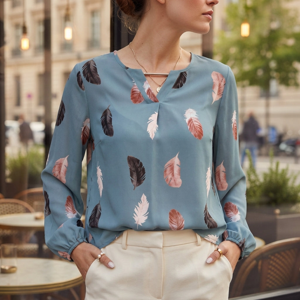 Coralie Feathered Print Blouse