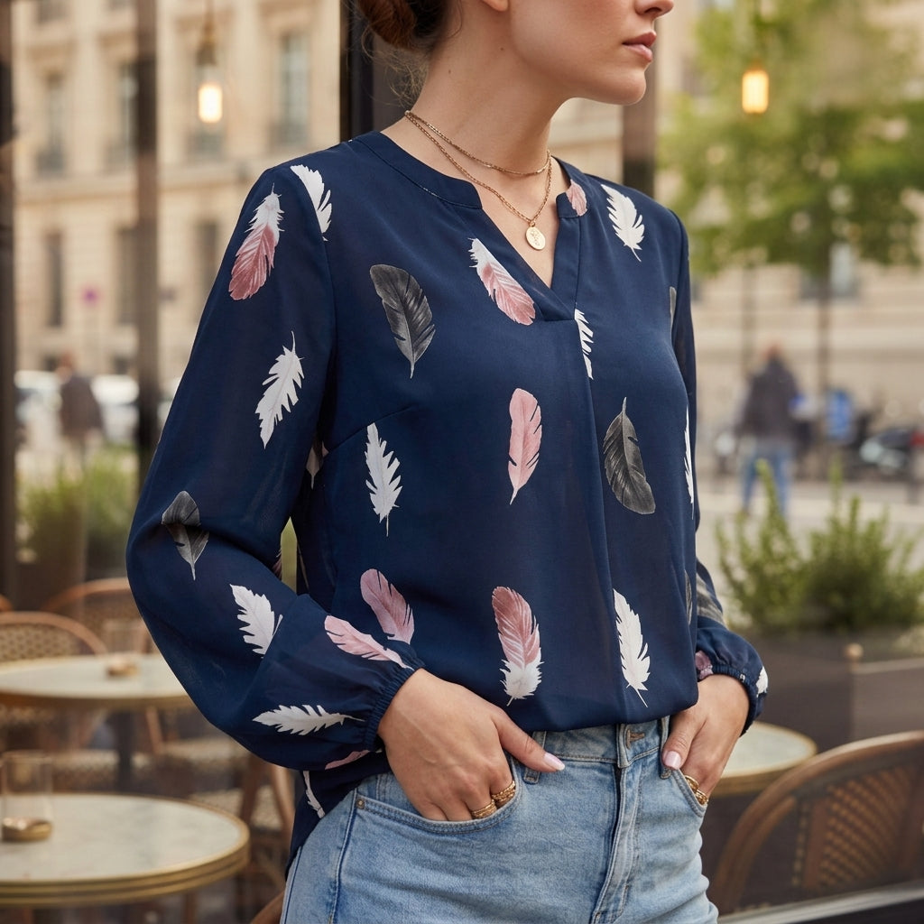 Coralie Feathered Print Blouse