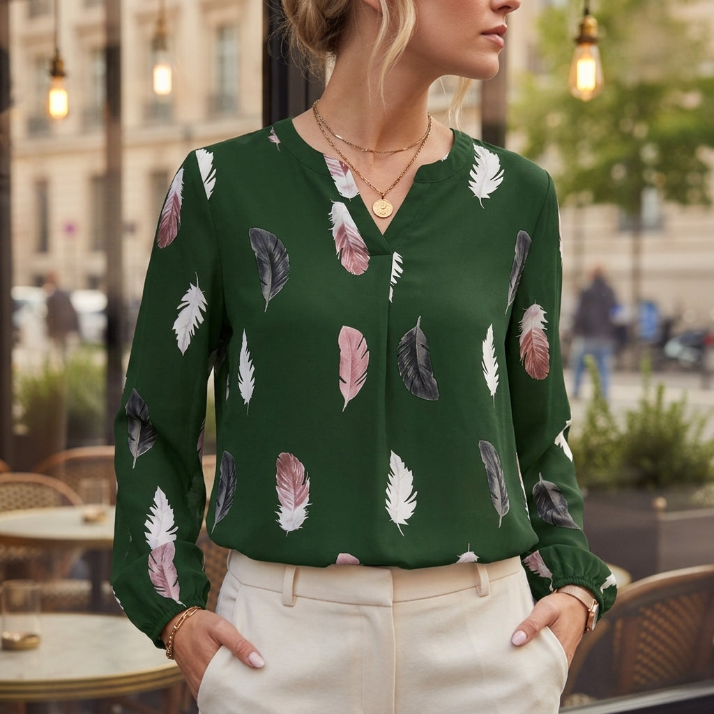 Coralie Feathered Print Blouse