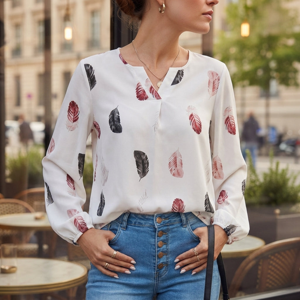 Coralie Feathered Print Blouse