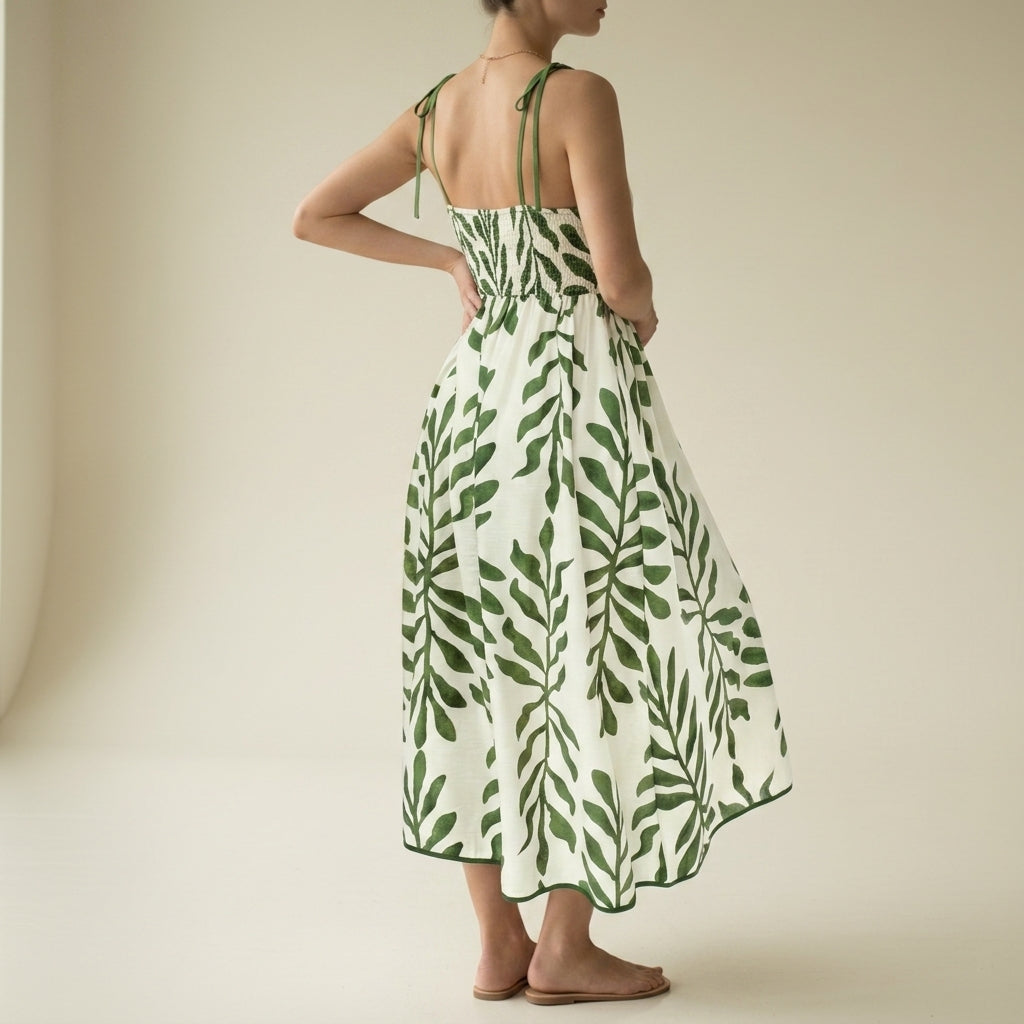 Marcella Leaf Print Midi Dress