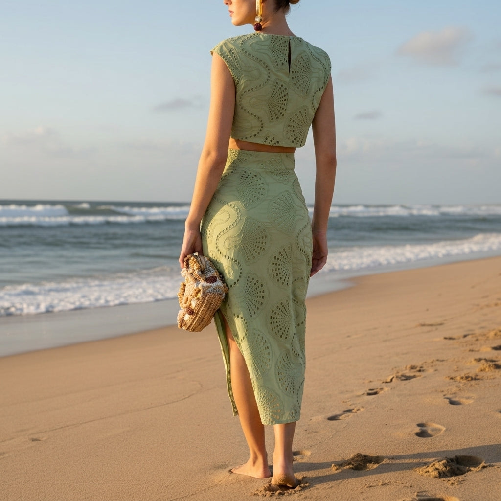 Georgina Hollow Cut Two Piece Skirt Set