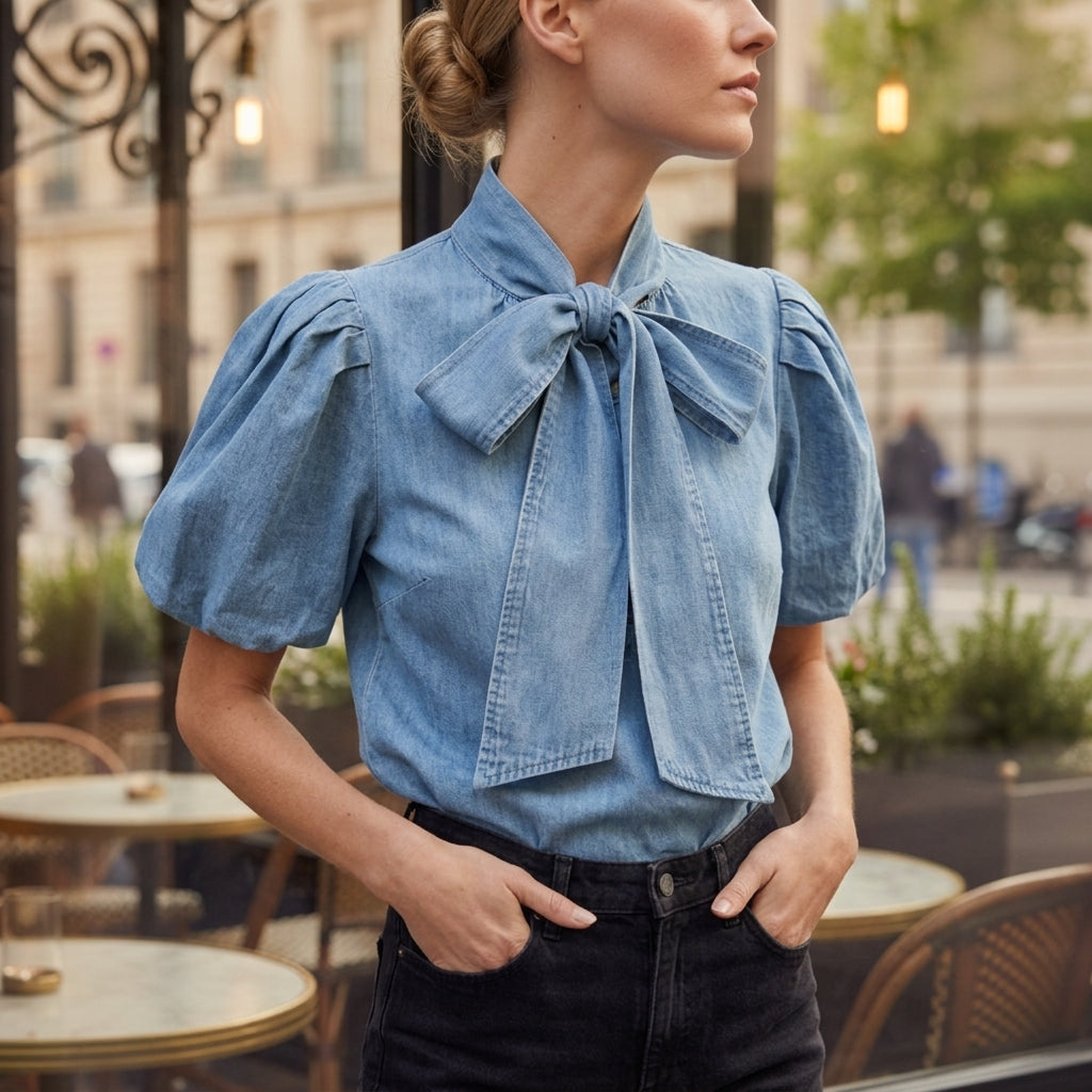 Remy Tied Bow Denim Shirt