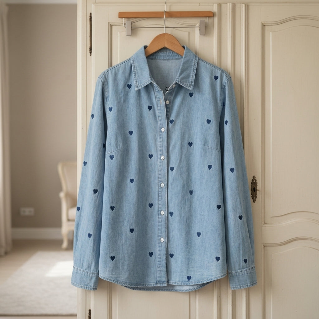 Tatum Heart Print Denim Shirt