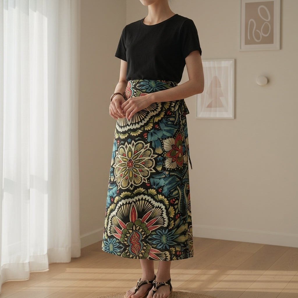 Lenora Summery Floral Wrap skirt