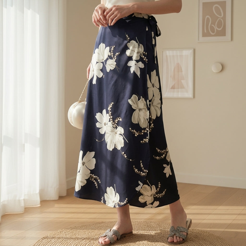 Lenora Summery Floral Wrap skirt