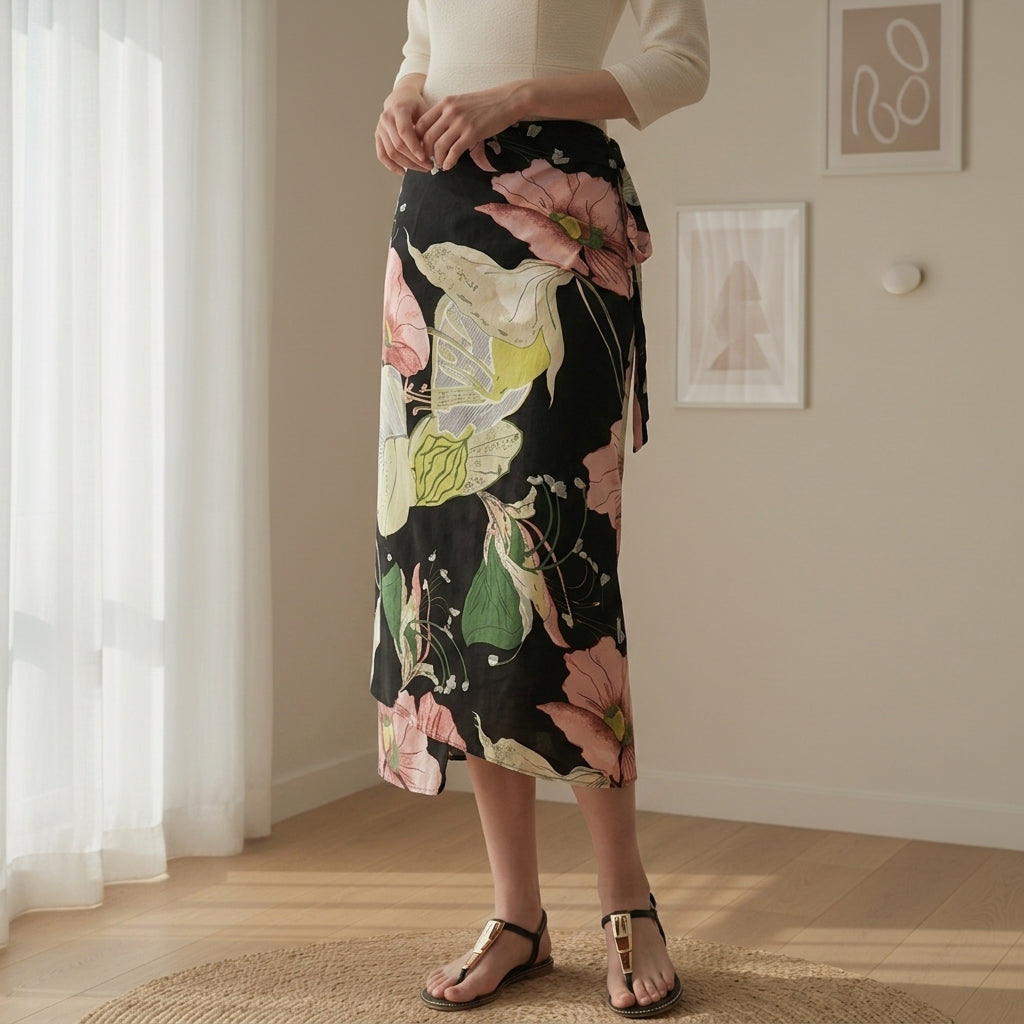 Lenora Summery Floral Wrap skirt