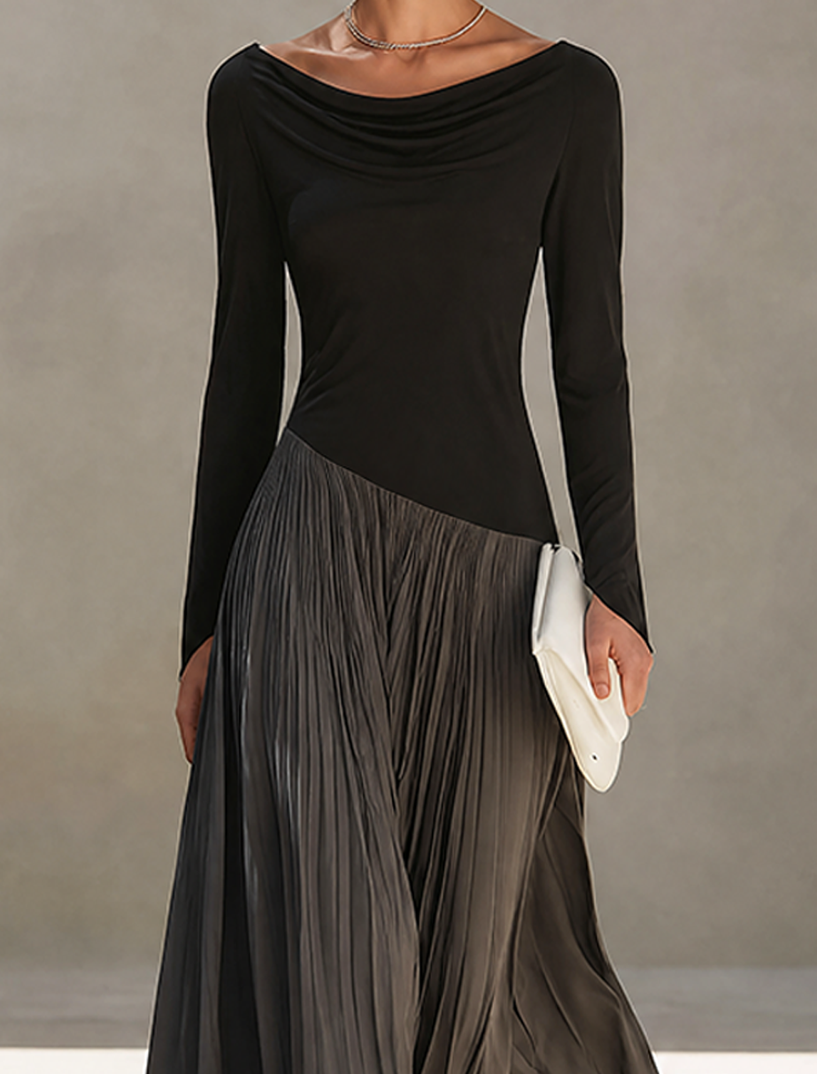 Eden -  Minimalist Two-Tone Color-Block Maxi Dress With Drape Neckline
