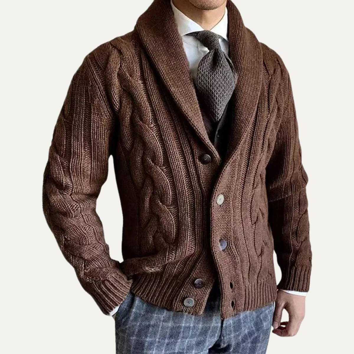 Calloway Men's Cable Knit Shawl Cardigan