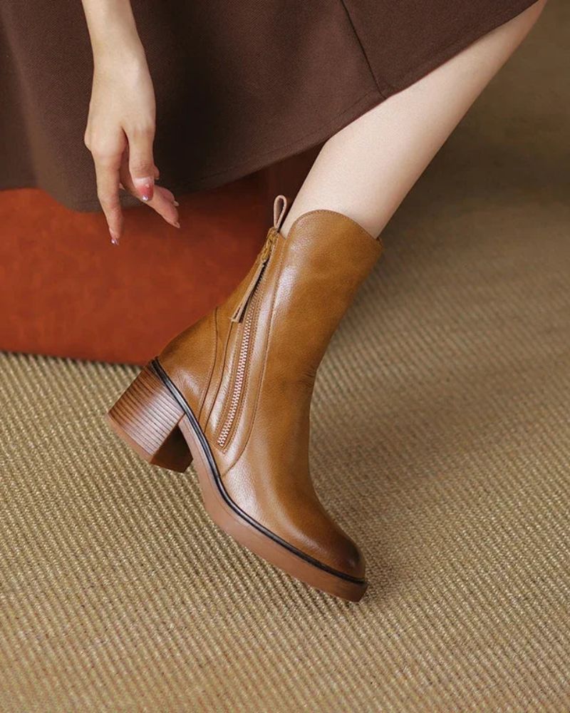 Tindra | Side Zipper Shaft Ankle Boots