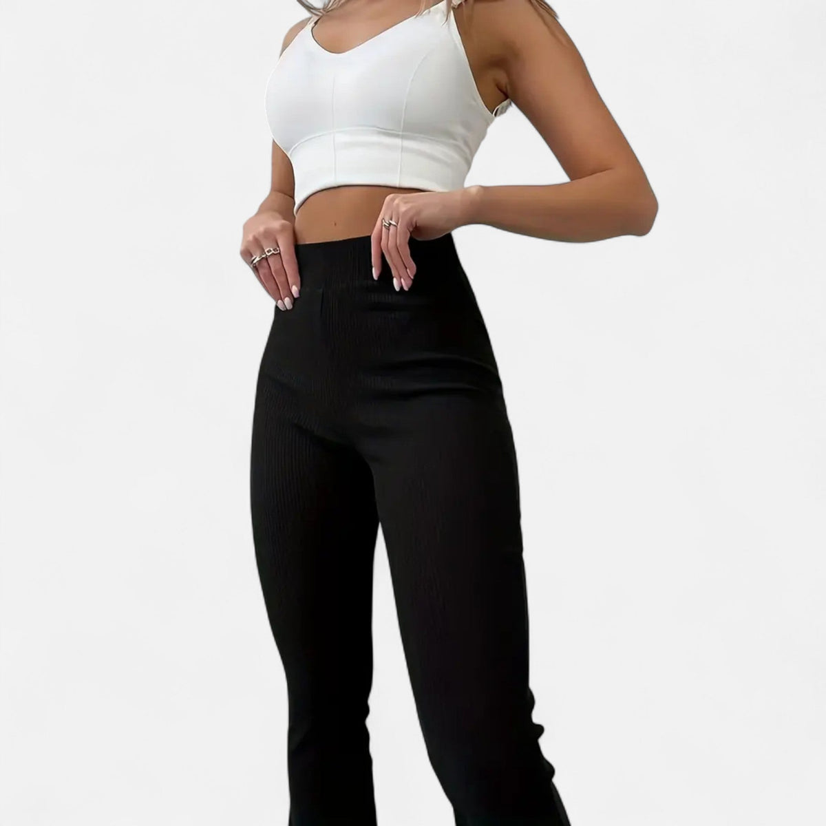Women's Ribbed High-Waist Flared Trousers