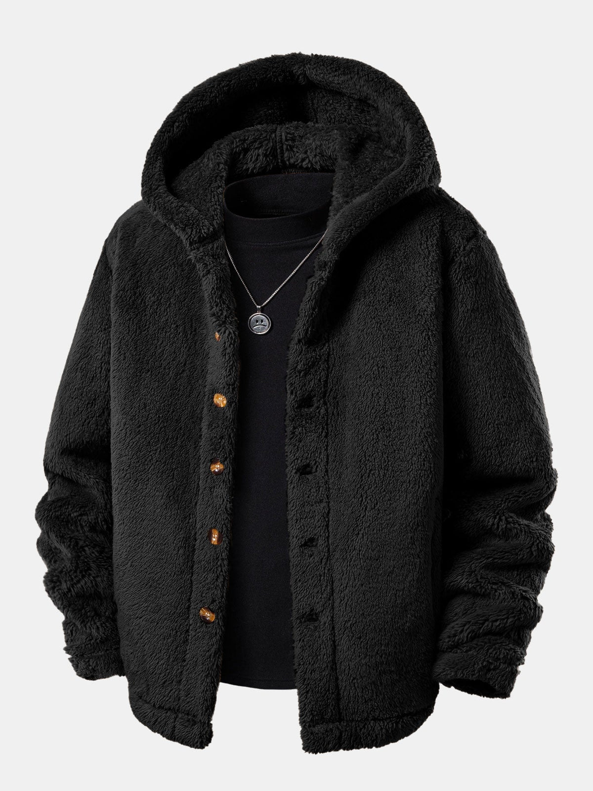 Men's Hooded Teddy Fleece Jacket – Soft Plush Button-Up Winter Outerwear with Relaxed Fit and Cosy Hood