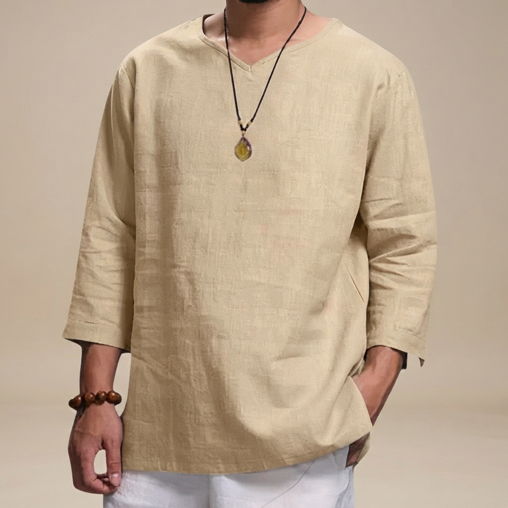 Men’s Relaxed V-Neck Three-Quarter Sleeve Shirt