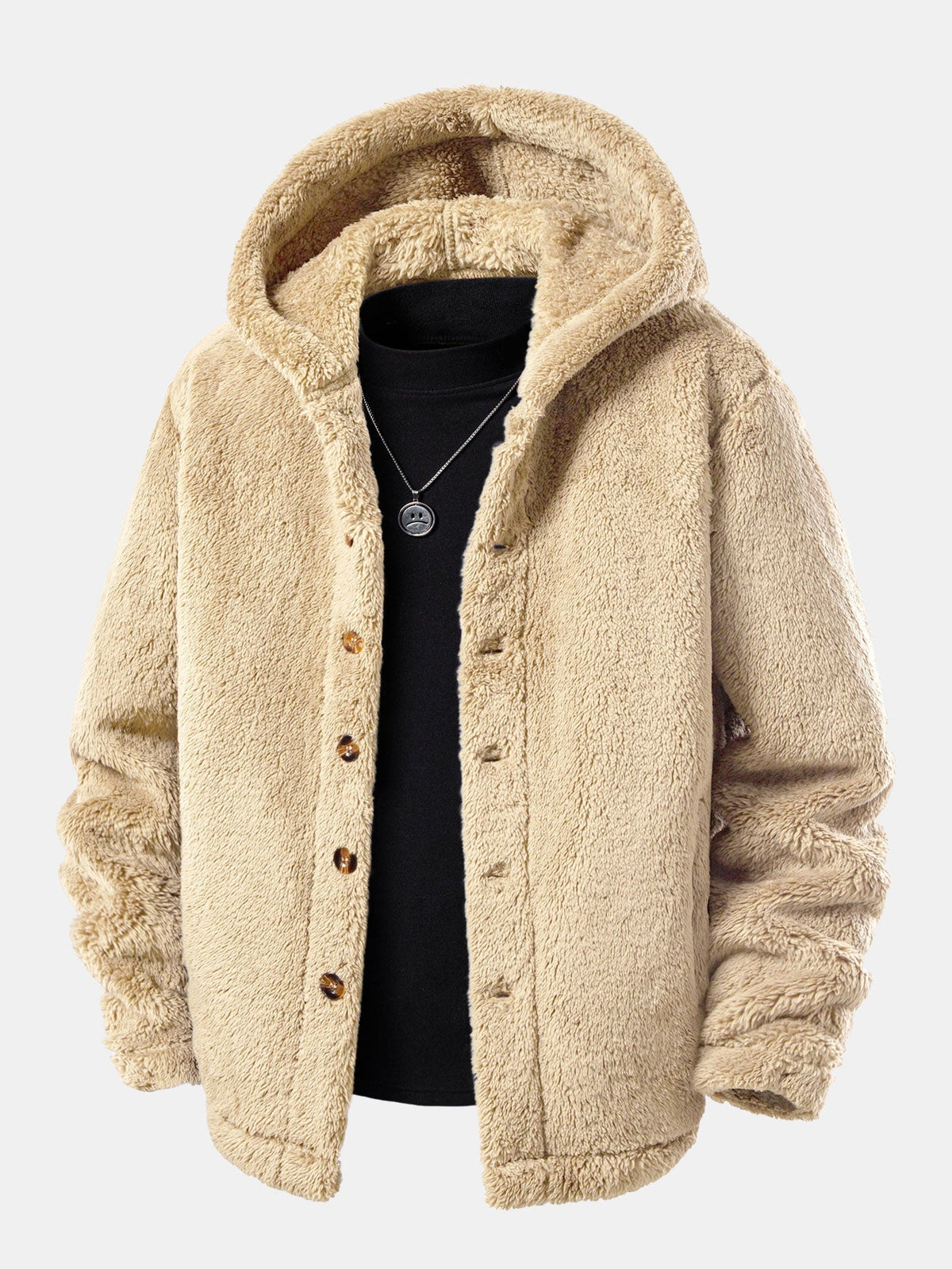 Men's Hooded Teddy Fleece Jacket – Soft Plush Button-Up Winter Outerwear with Relaxed Fit and Cosy Hood