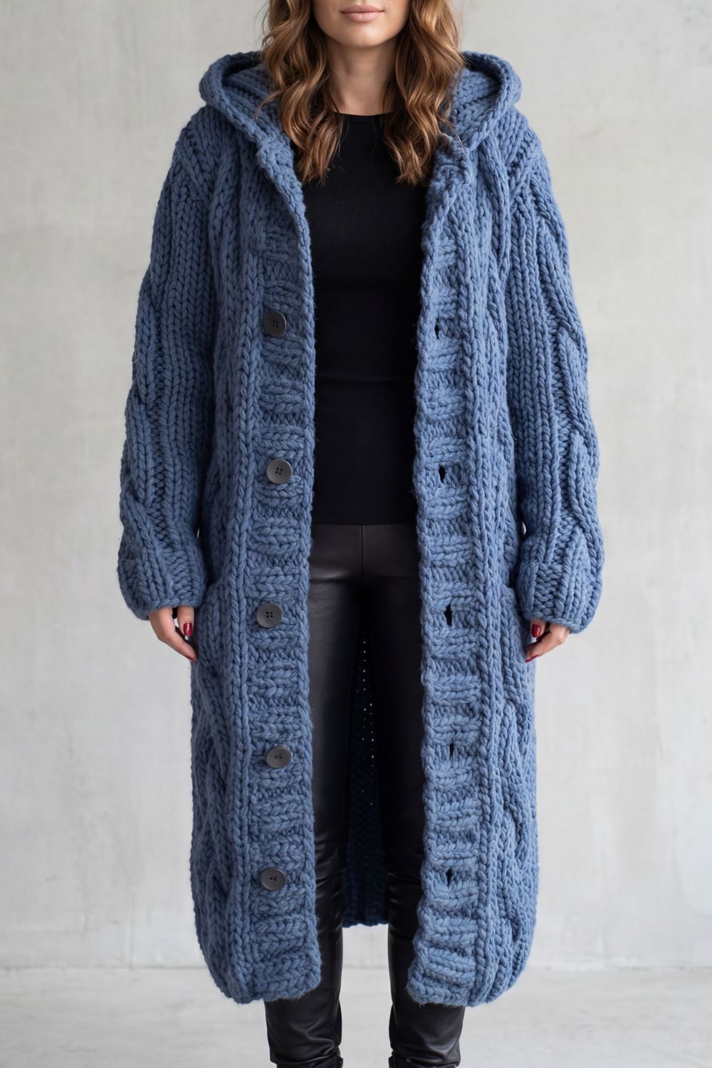 Women’s Chunky Knit Longline Hooded Cardigan