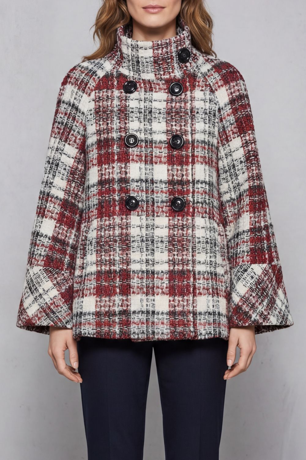 Women’s Check Double-Breasted Funnel Neck Coat