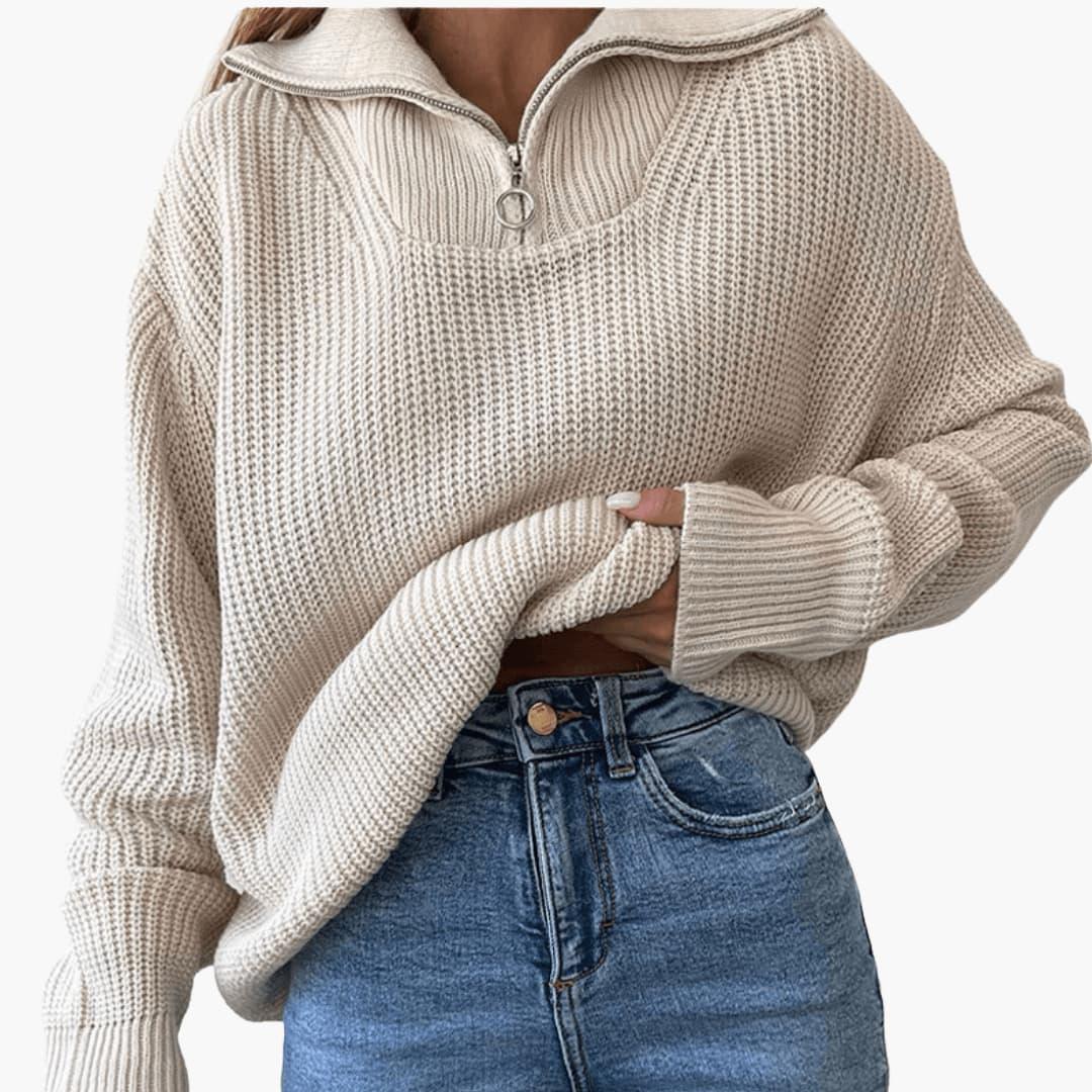 Dahlia | Knit Half-Zip Collar Ribbed Texture Sweater