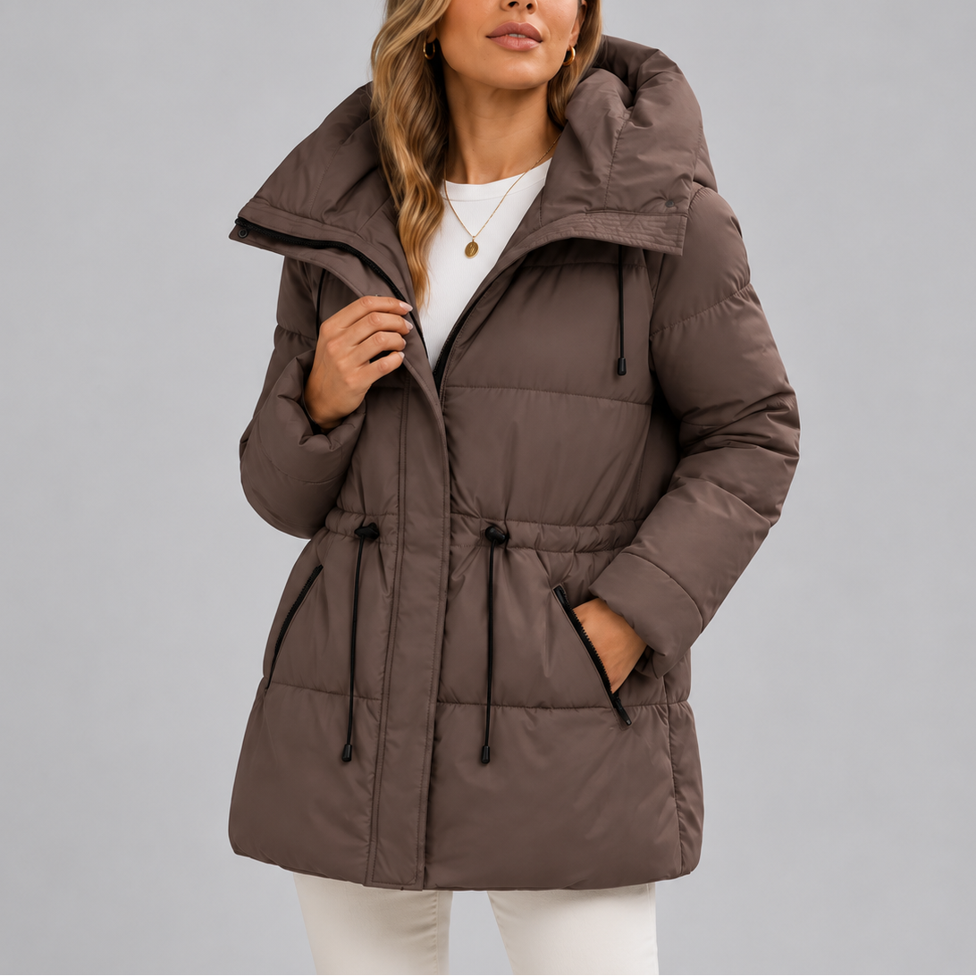 Sanne | Hooded Drawstring Waist Puffer Coat